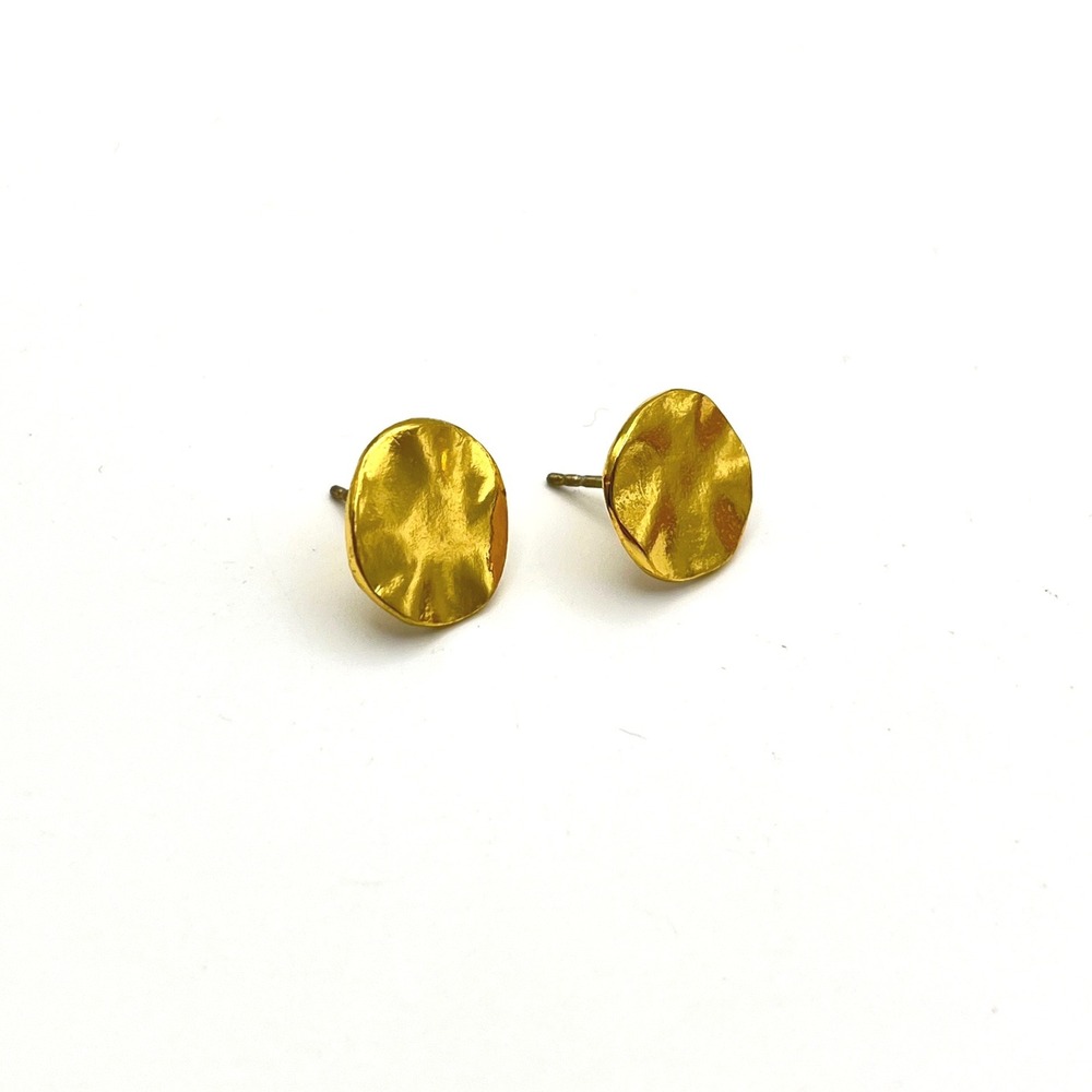 Hammered Gold Tone Disc Stud Earrings‎ Textured Round Minimalist Button Post